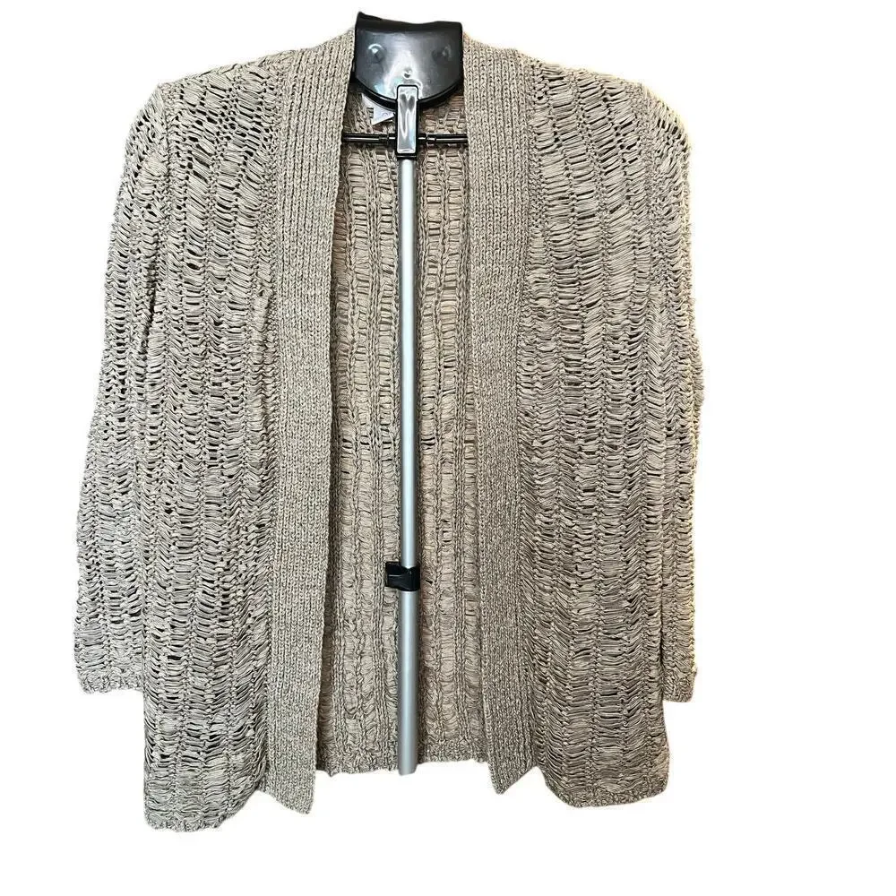 Chico's Open Knit Cardigan, Size 0 / Small, Basketweave, Beige, 3/4 Sleeve, Work
